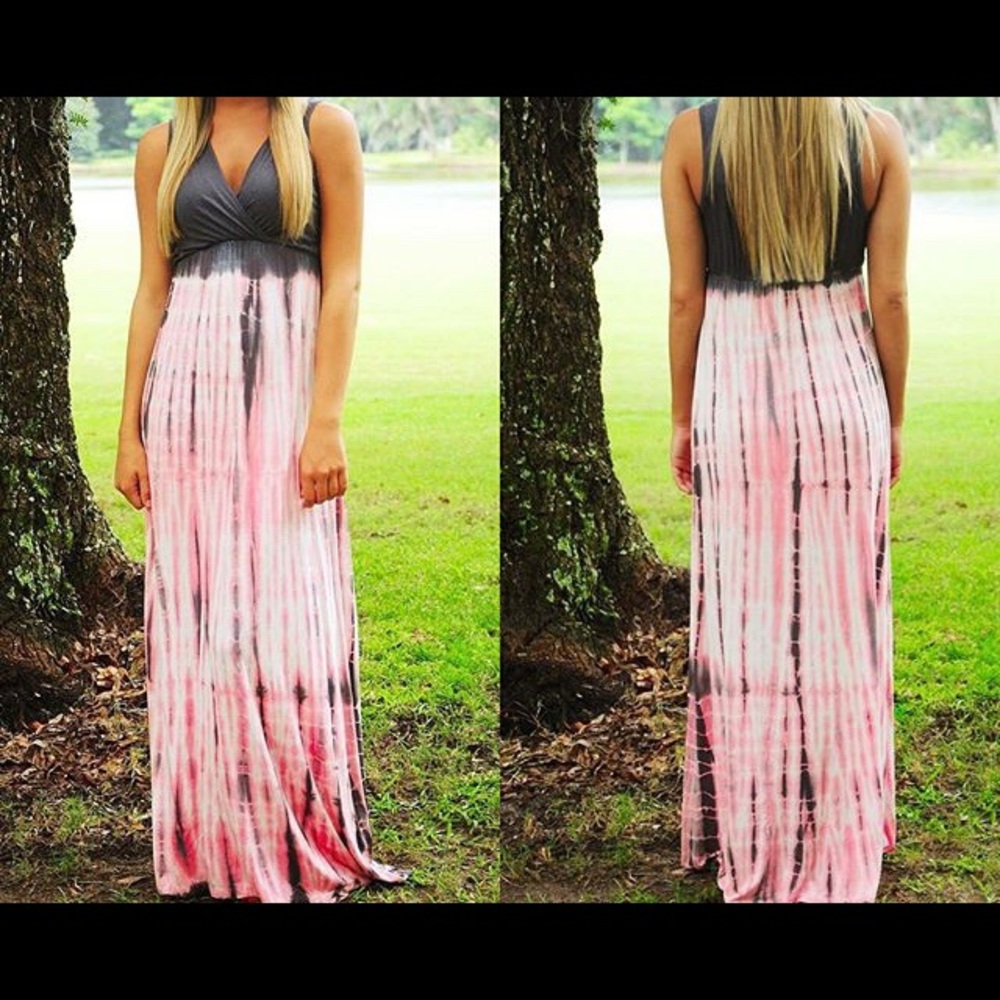 Pink and grey maxi dress